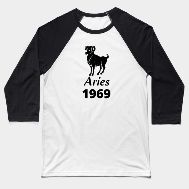 Black Aries Zodiac 1969 Baseball T-Shirt by Down Home Tees